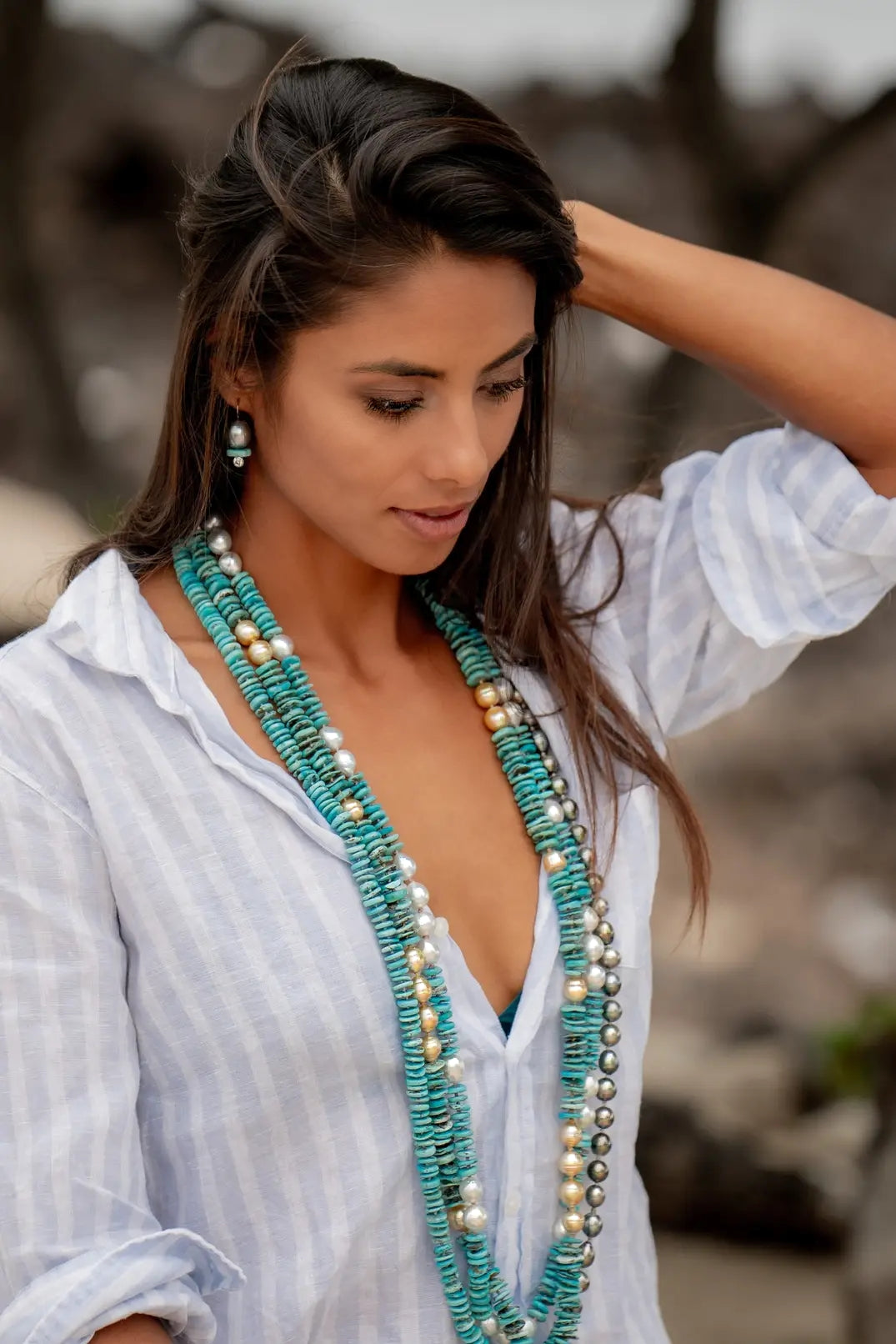 Tahitian Pearls & Turquoise Earrings