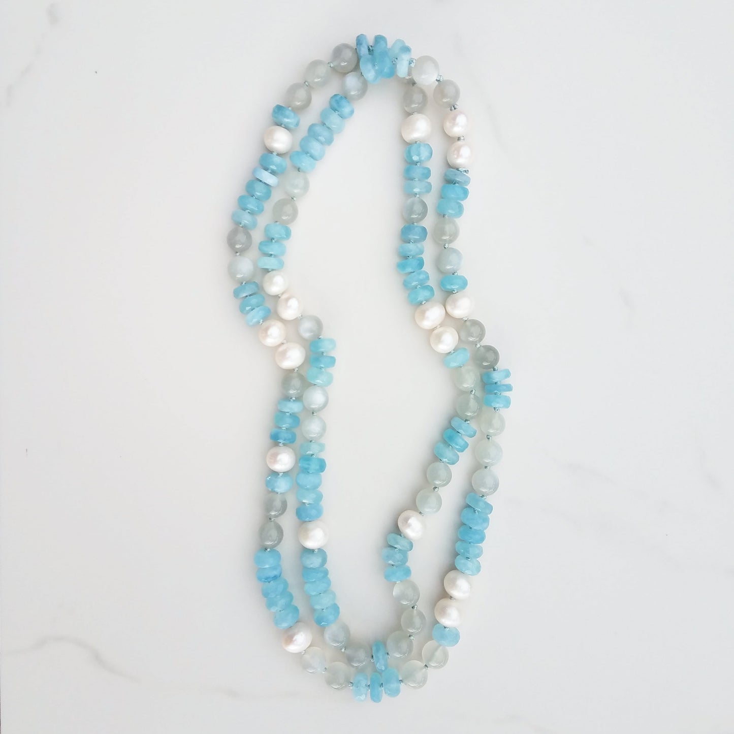 Aquamarine & Pearl Helix Necklace