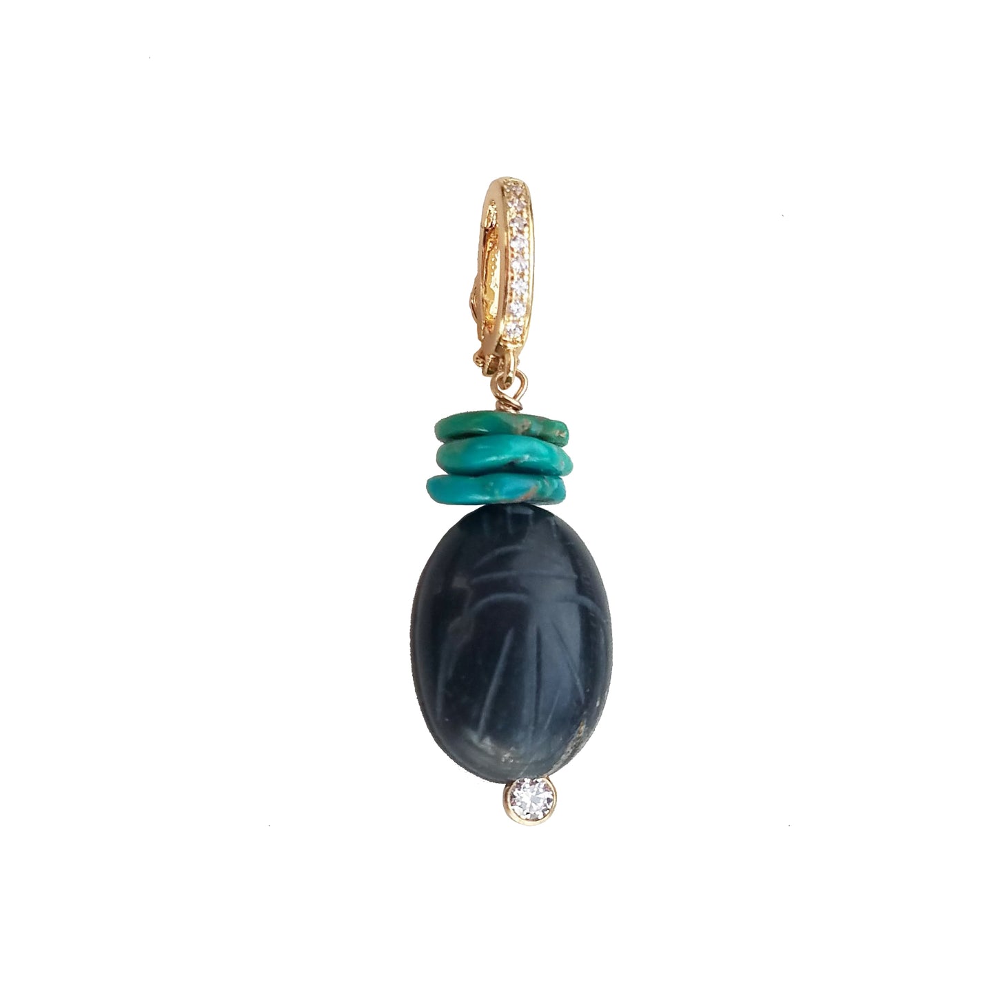 Black Scarab & Turquoise Charm