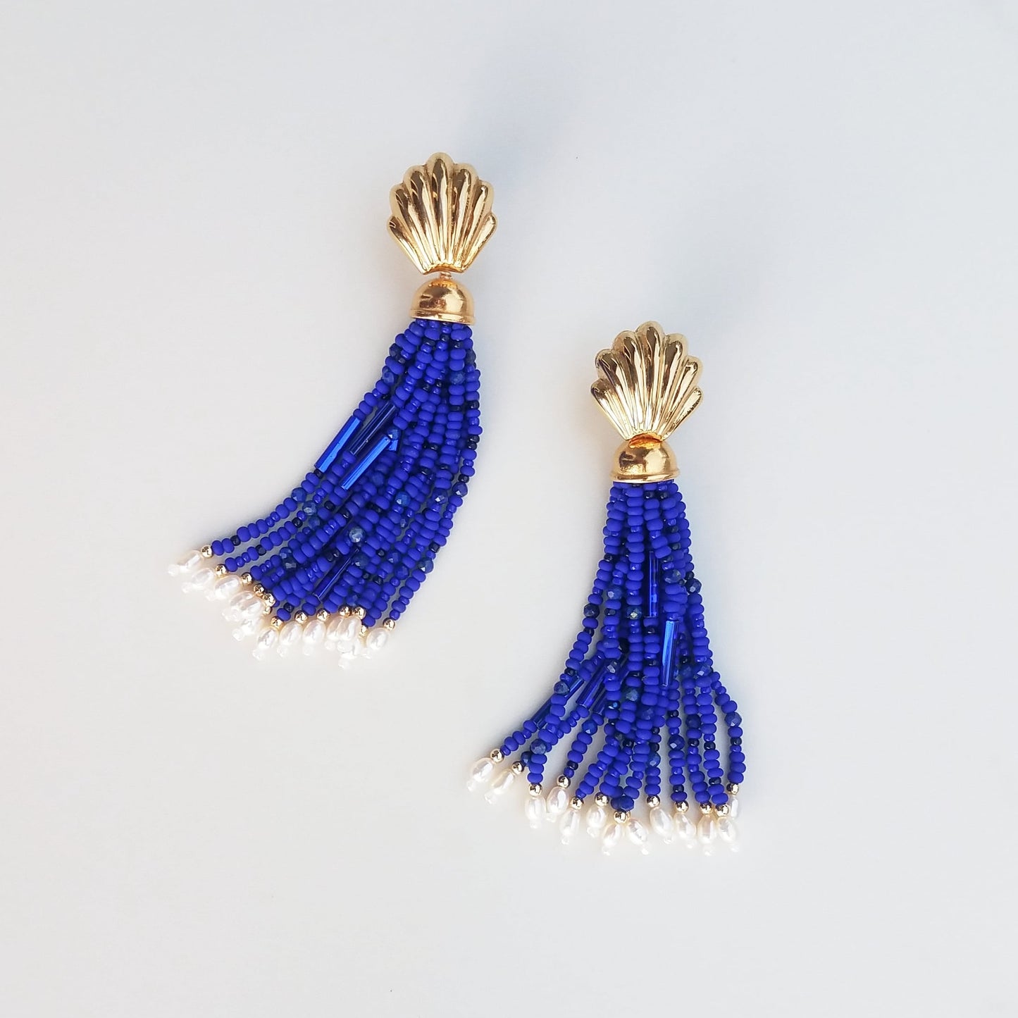 Gold Vintage Small Shell Royal Blue Tassel