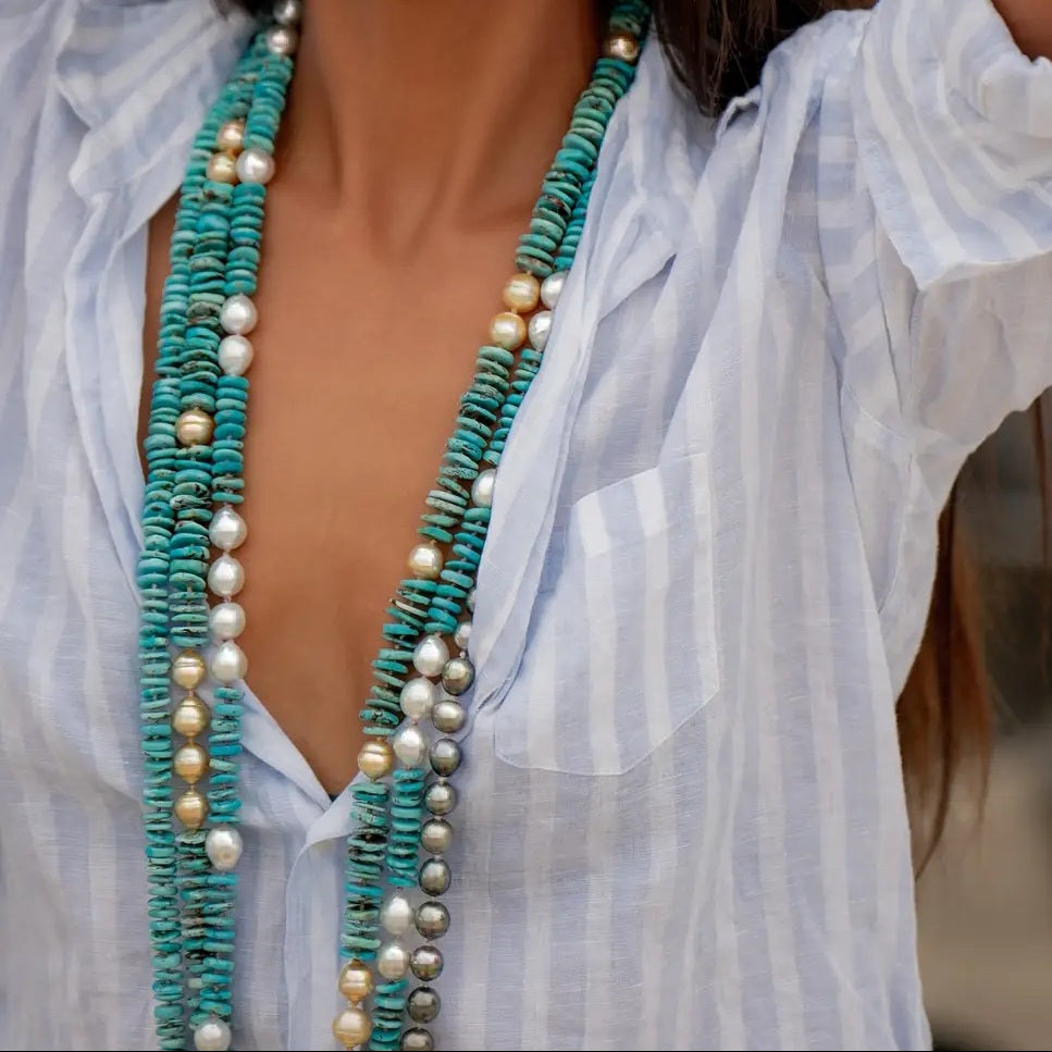 Gold Pearl & Turquoise Helix Necklace
