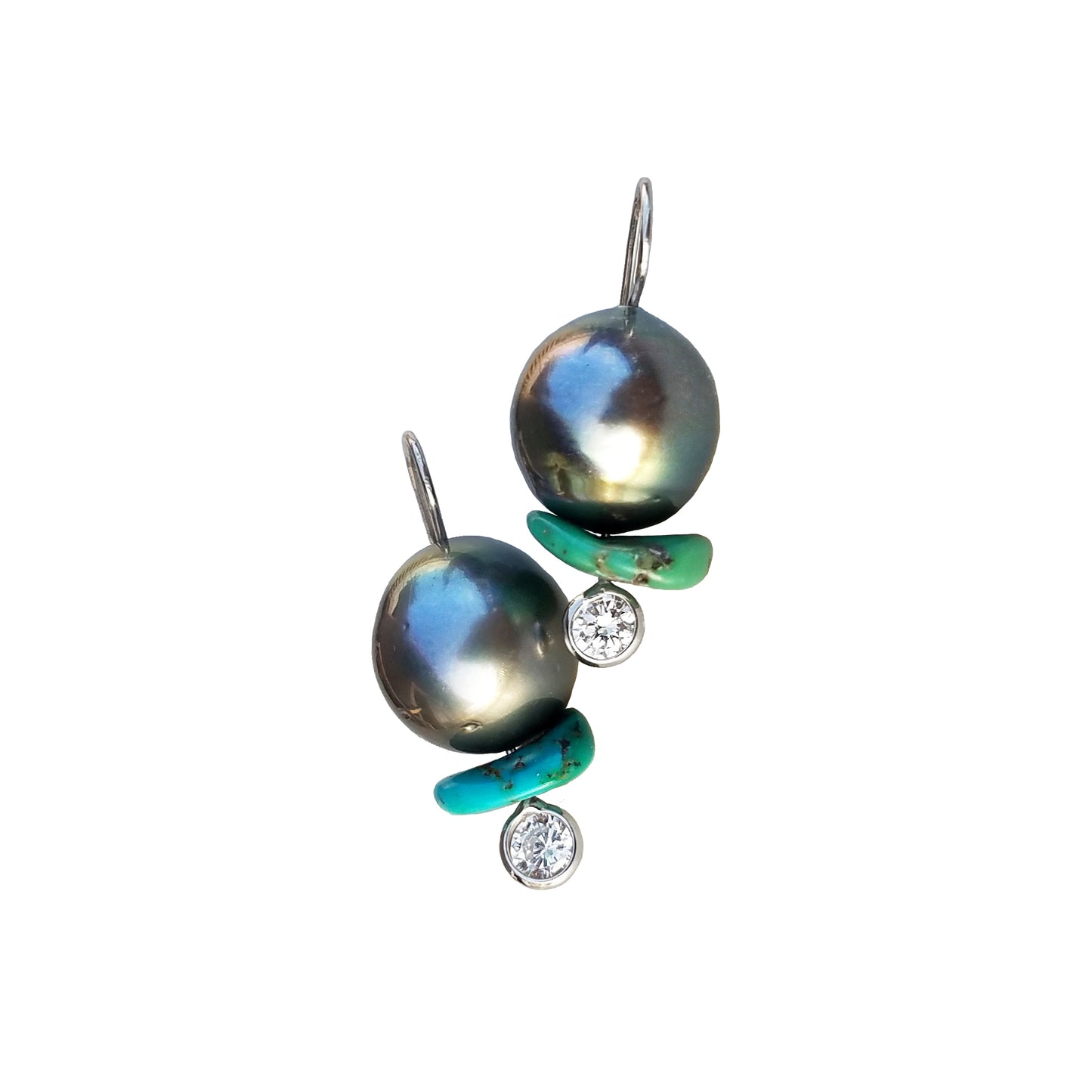 Tahitian Pearl with Turquoise Slice Earrings