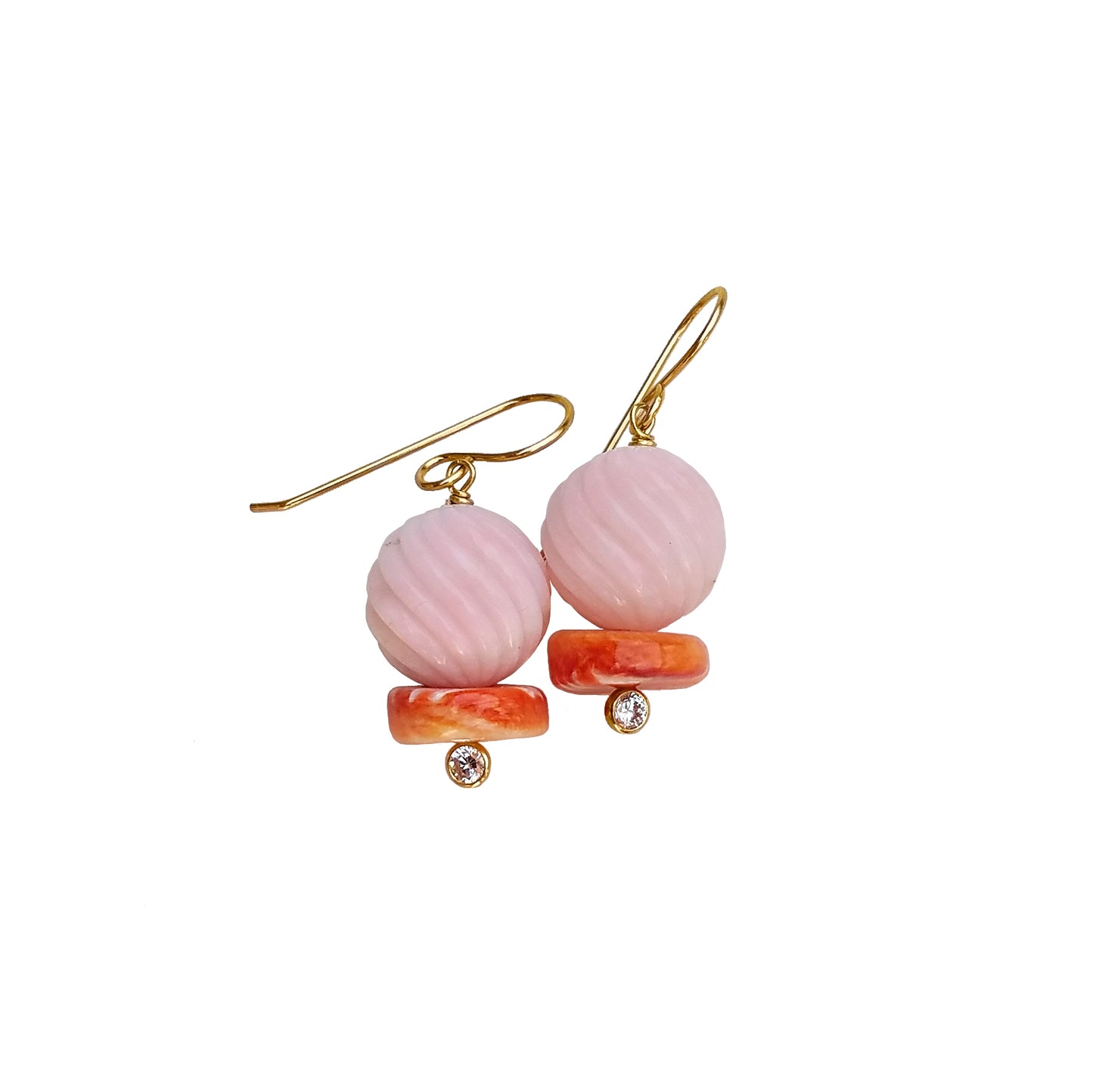 Pink Opal & Orange Shell Earrings