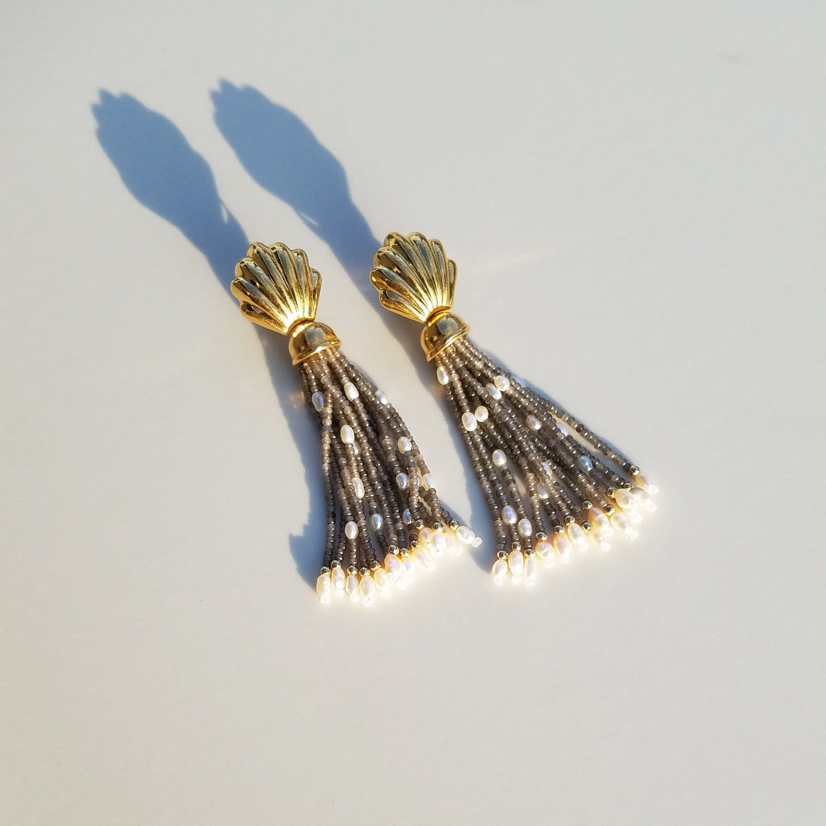 Vintage Shell Earrings Neutral Pearl Tassel