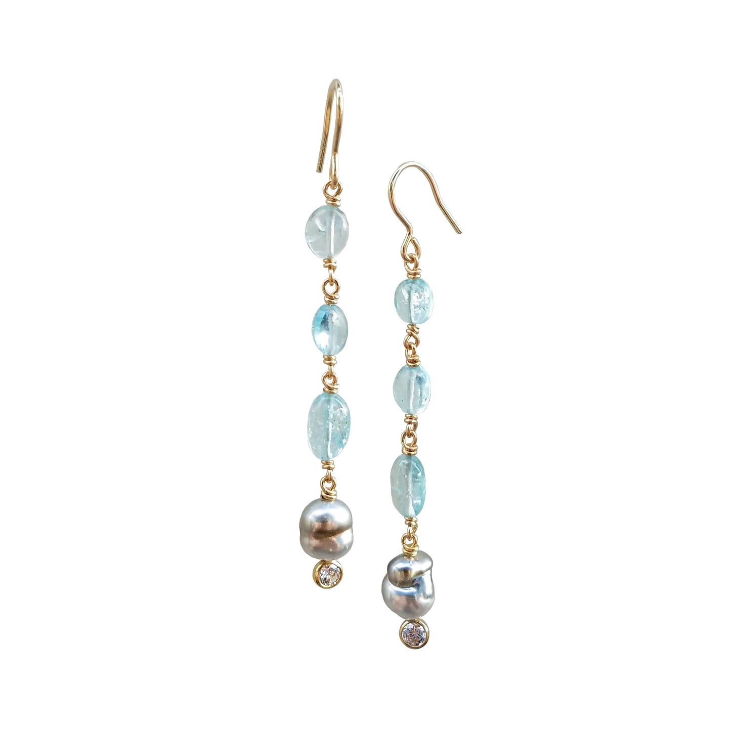 Aquamarine and Keshi Tahitian Pearl Earrings