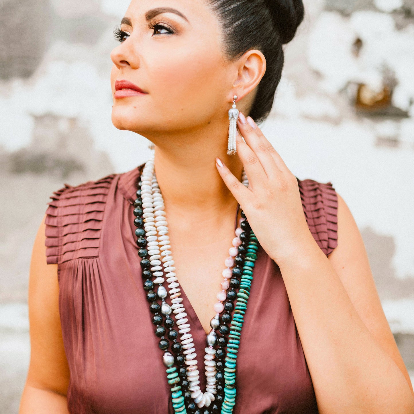 Turquoise, Cat's Eye with Tahitian Pearl Helix Necklace