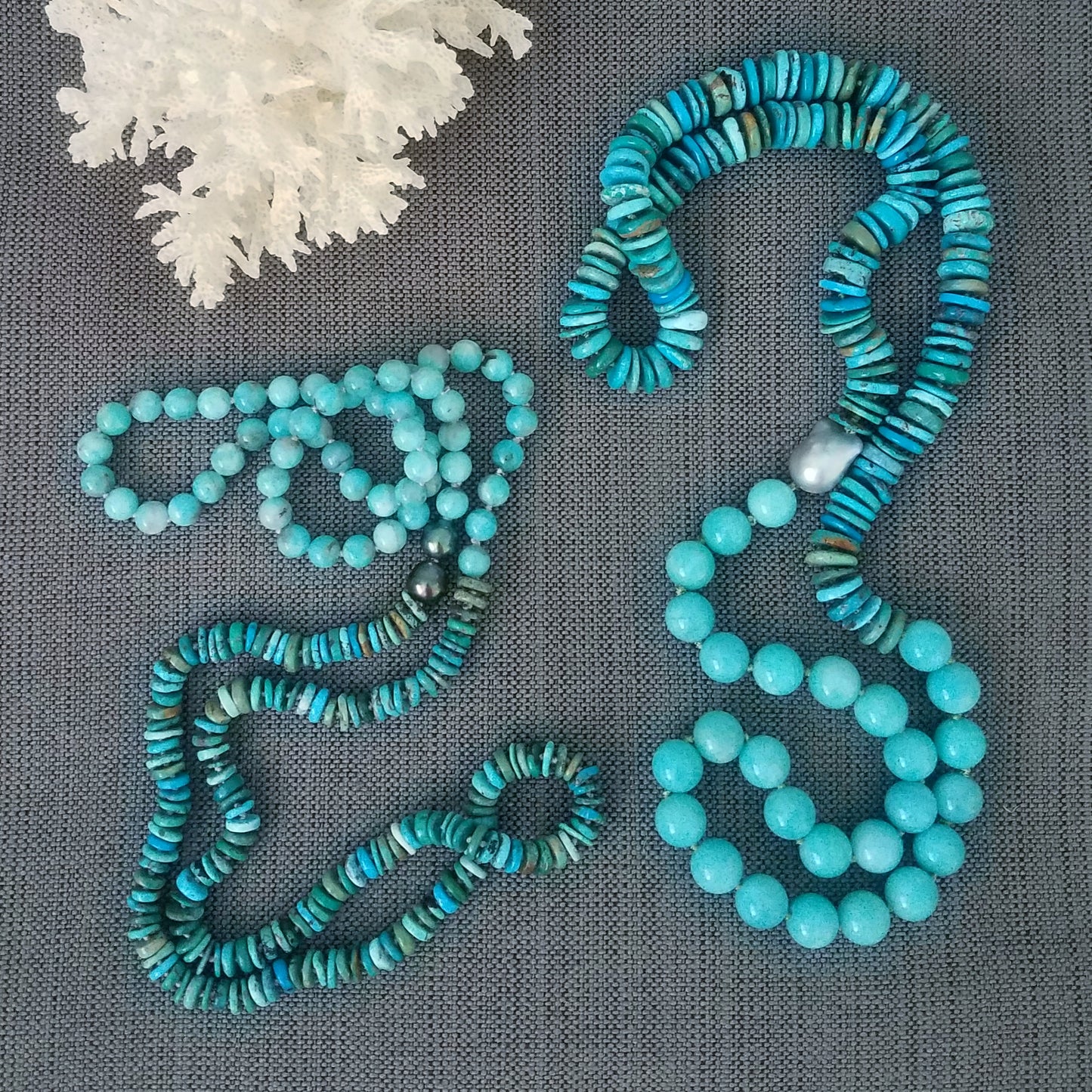 Amazonite, Turquoise, & Pearl Helix Necklace