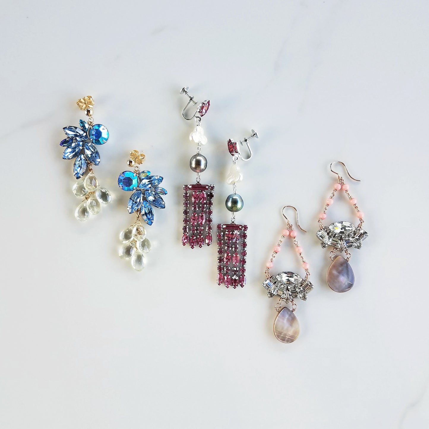 Pink Vintage Rhinestone & Pearl Earrings