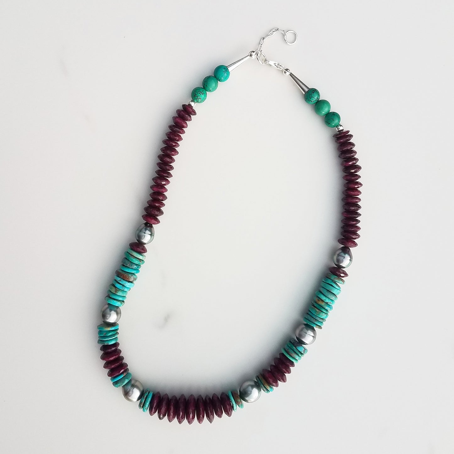 Turquoise, Ruby, & Tahitian Pearl Necklace