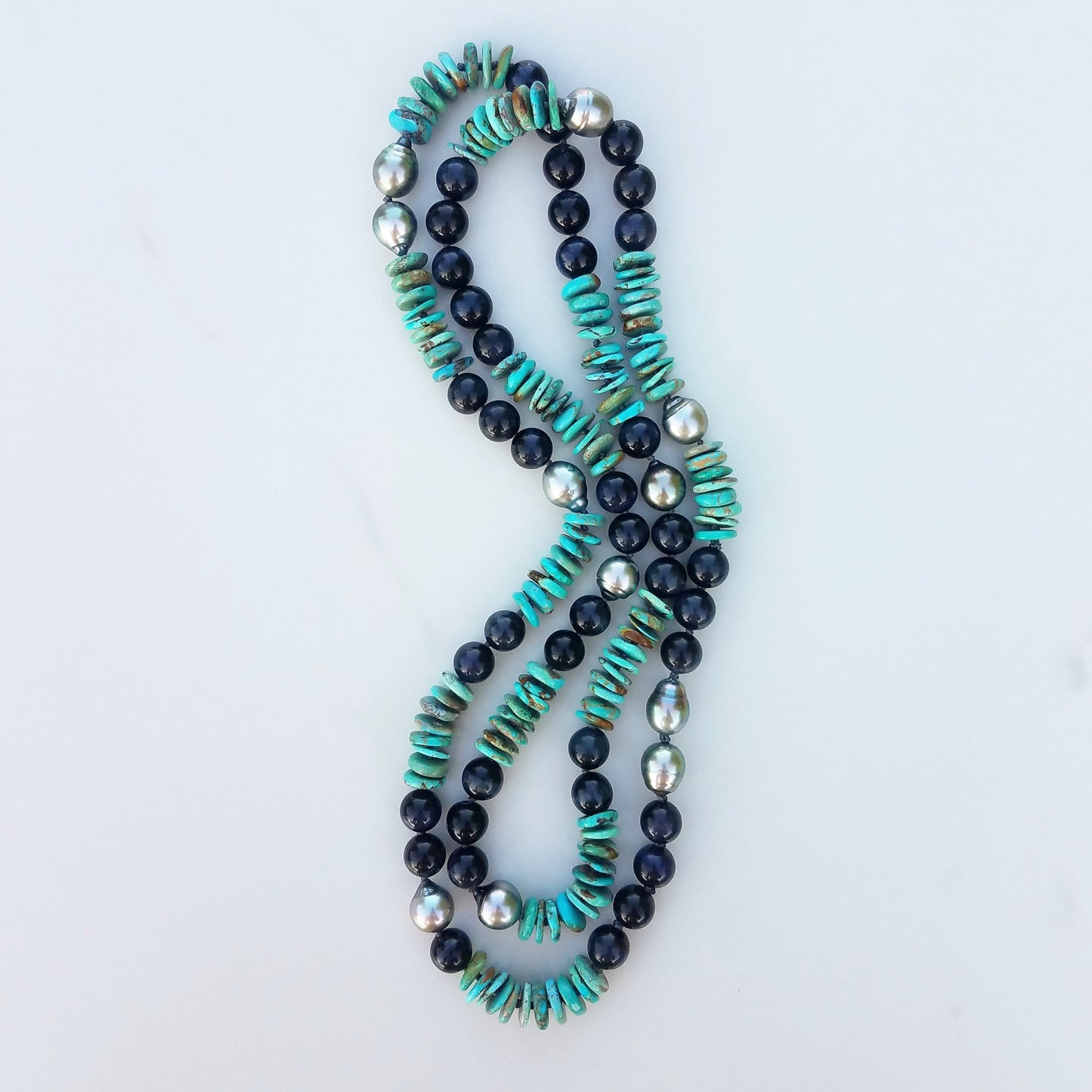 Turquoise, Cat's Eye, & Tahitian Pearl Necklace