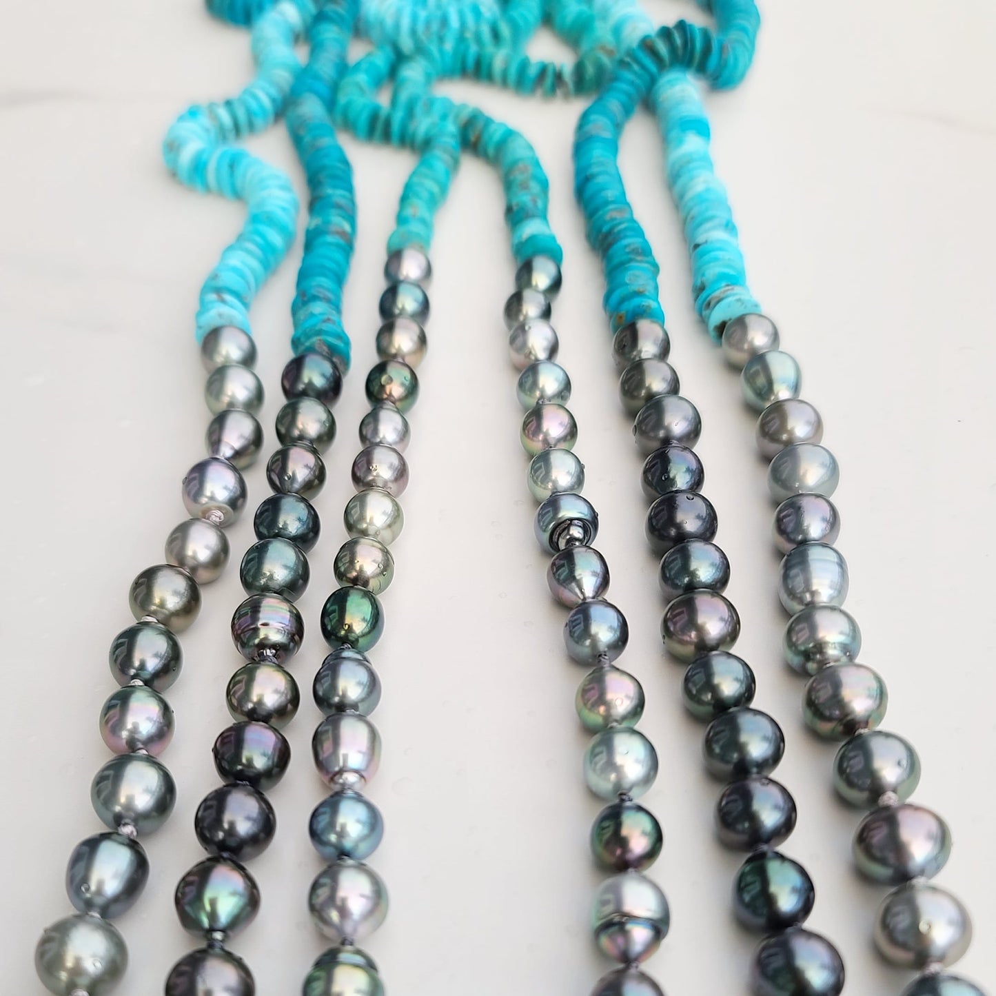 Dark Tahitian Pearl & Teal Turquoise Helix Necklace