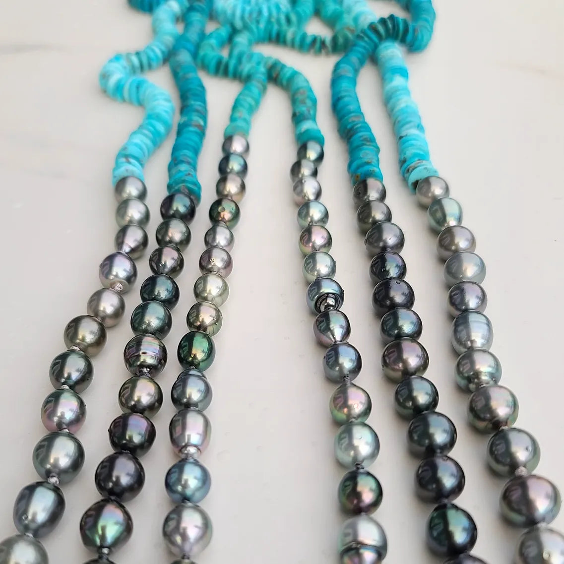 Light Turquoise & Silver Tahitian Pearl Helix Necklace