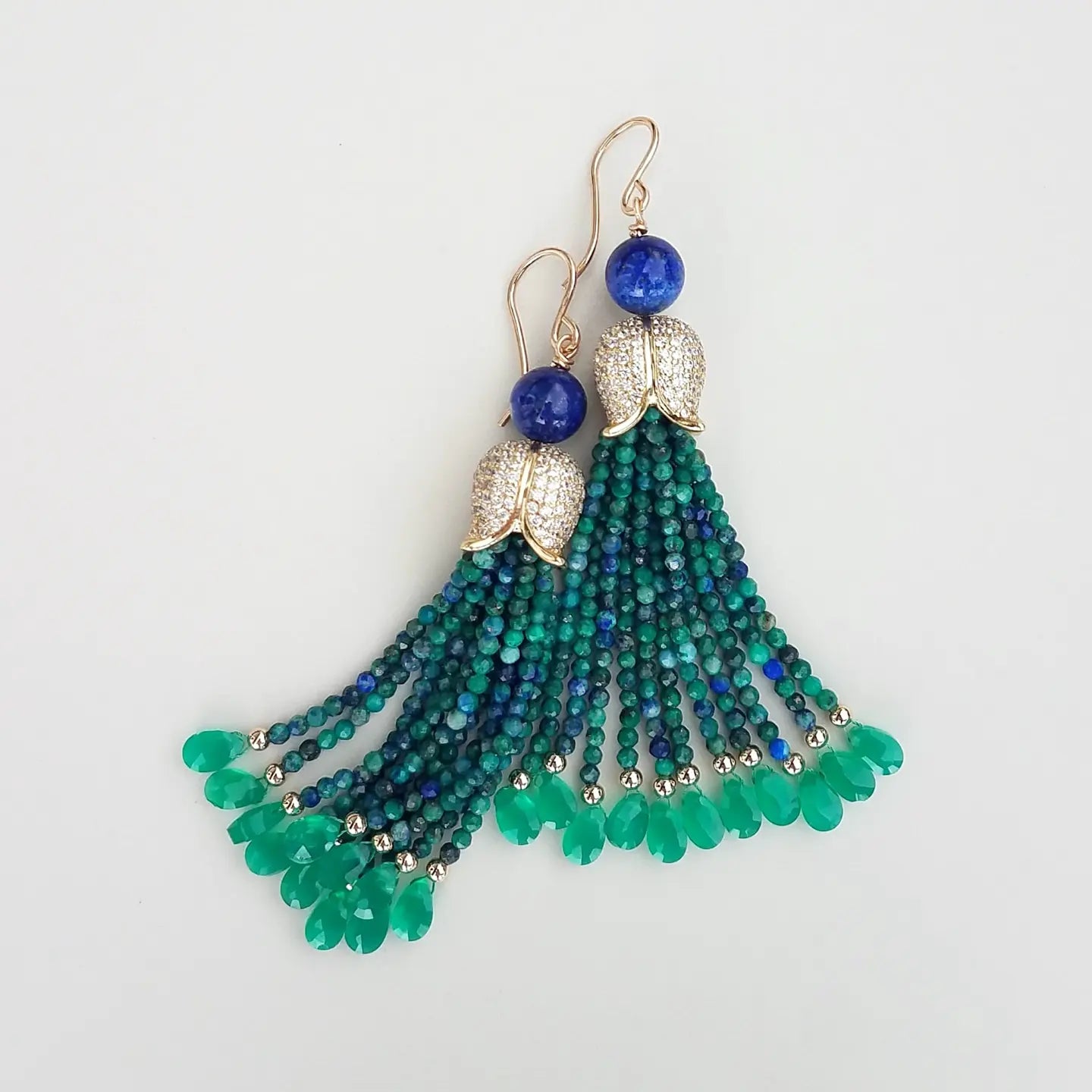 Lapis & Green Onyx Tassel Earrings