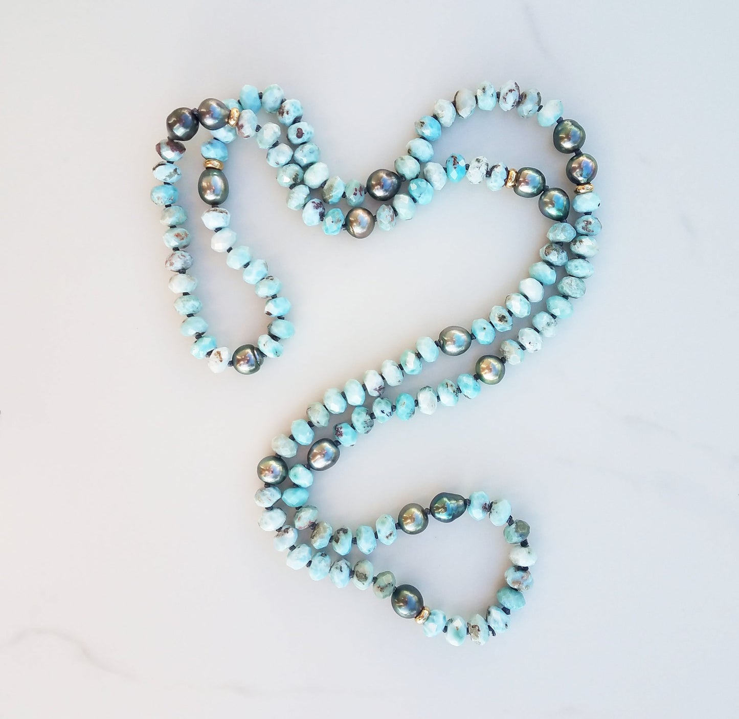 Tahitian Pearl & Larimar Helix Necklace