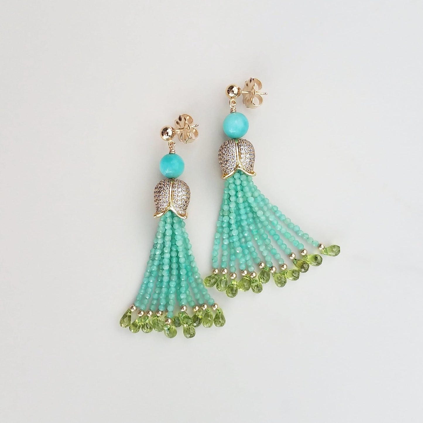 Amazonite & Peridot Tassel Earrings