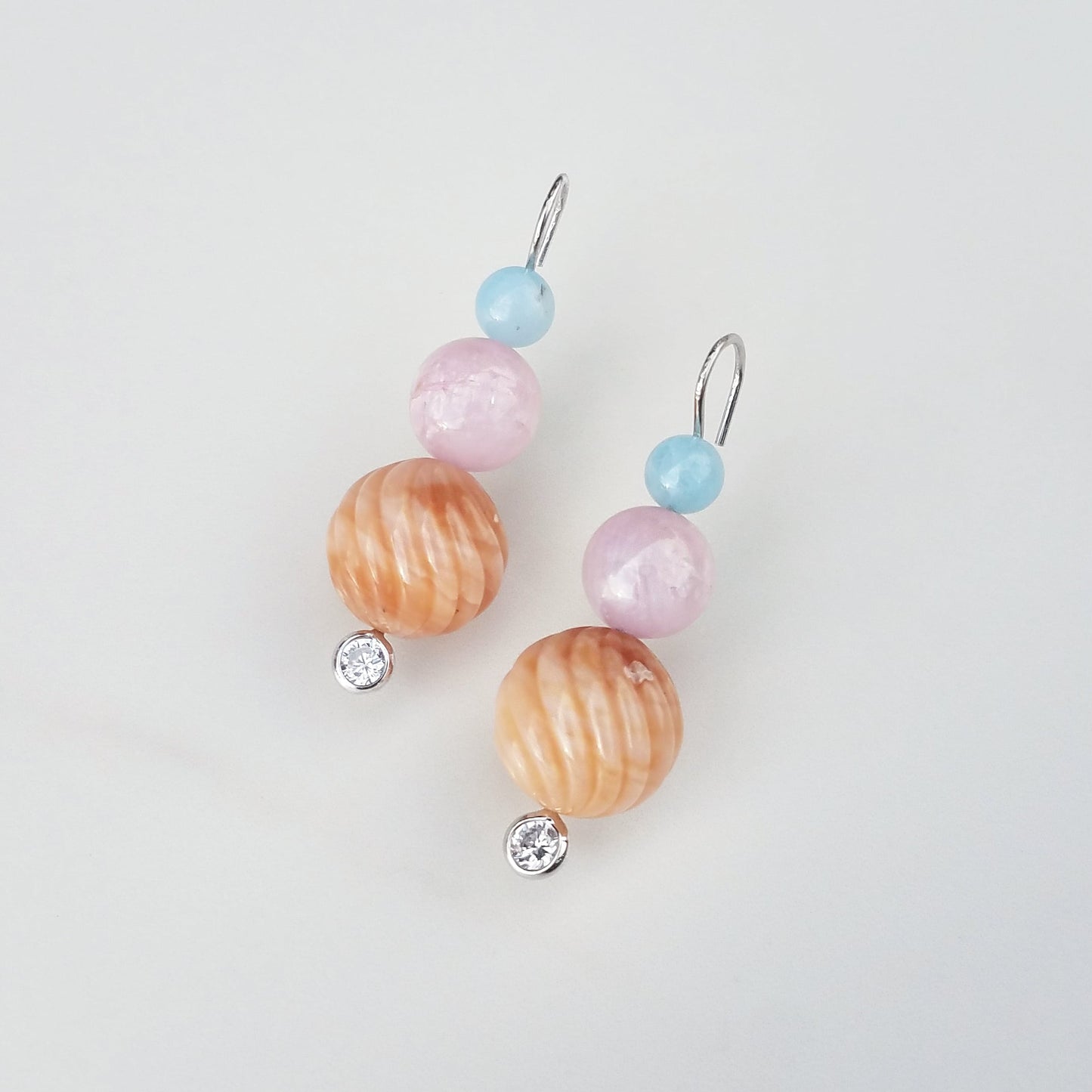 Aquamarine, Kunzite, & Opal Earrings