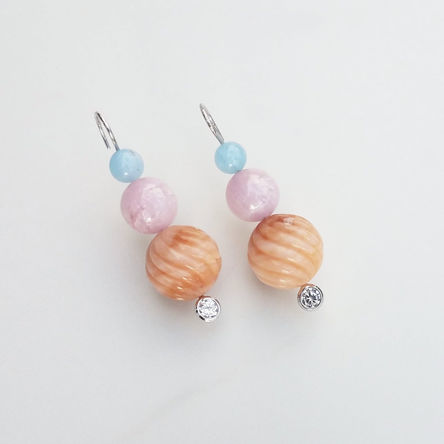 Aquamarine, Kunzite, & Opal Earrings