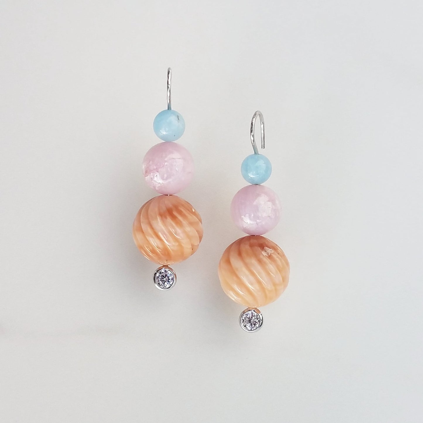 Aquamarine, Kunzite, & Opal Earrings