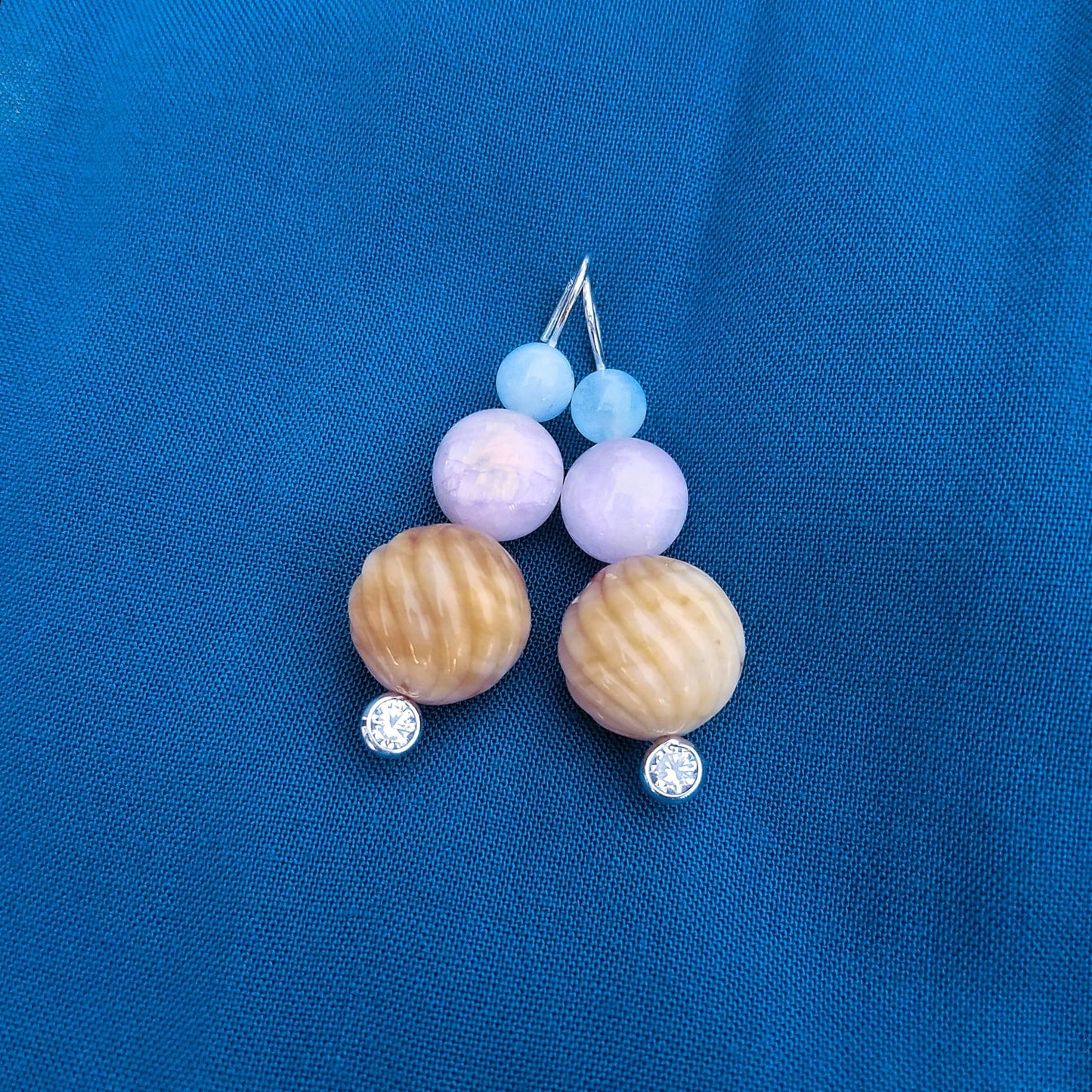 Aquamarine, Kunzite, & Opal Earrings
