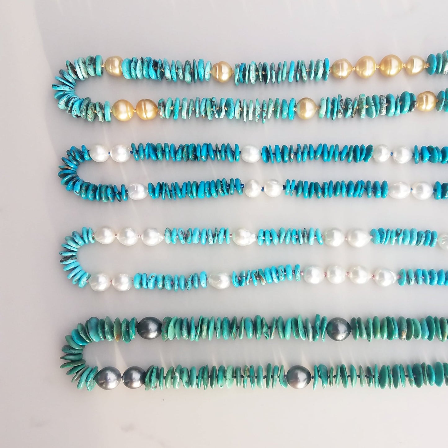 Tahitian Pearl & Green Turquoise Helix Necklace