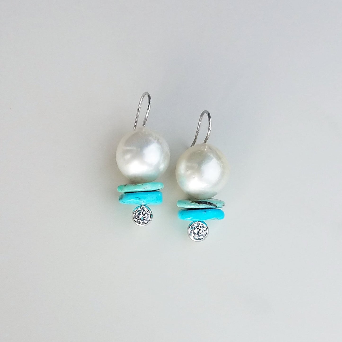 South Sea Pearls with Turquoise disc Earrings