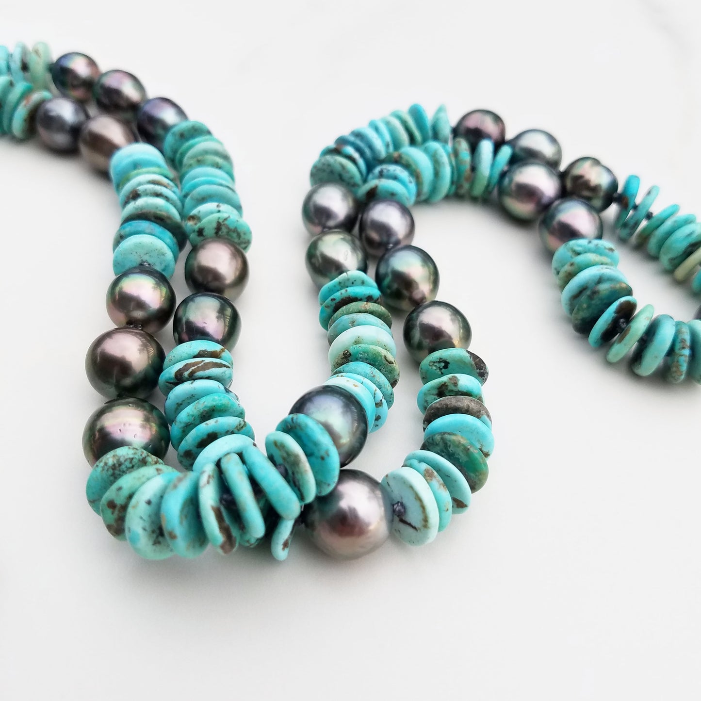 Dark Tahitian Pearl & Turquoise Helix Necklace
