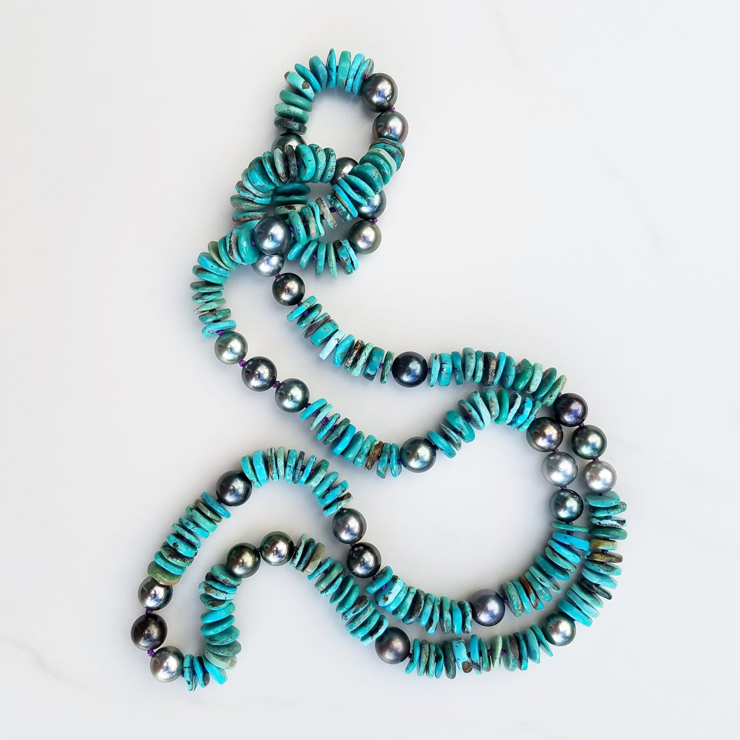 Multi-color Tahitian Pearl & Turquoise Necklace