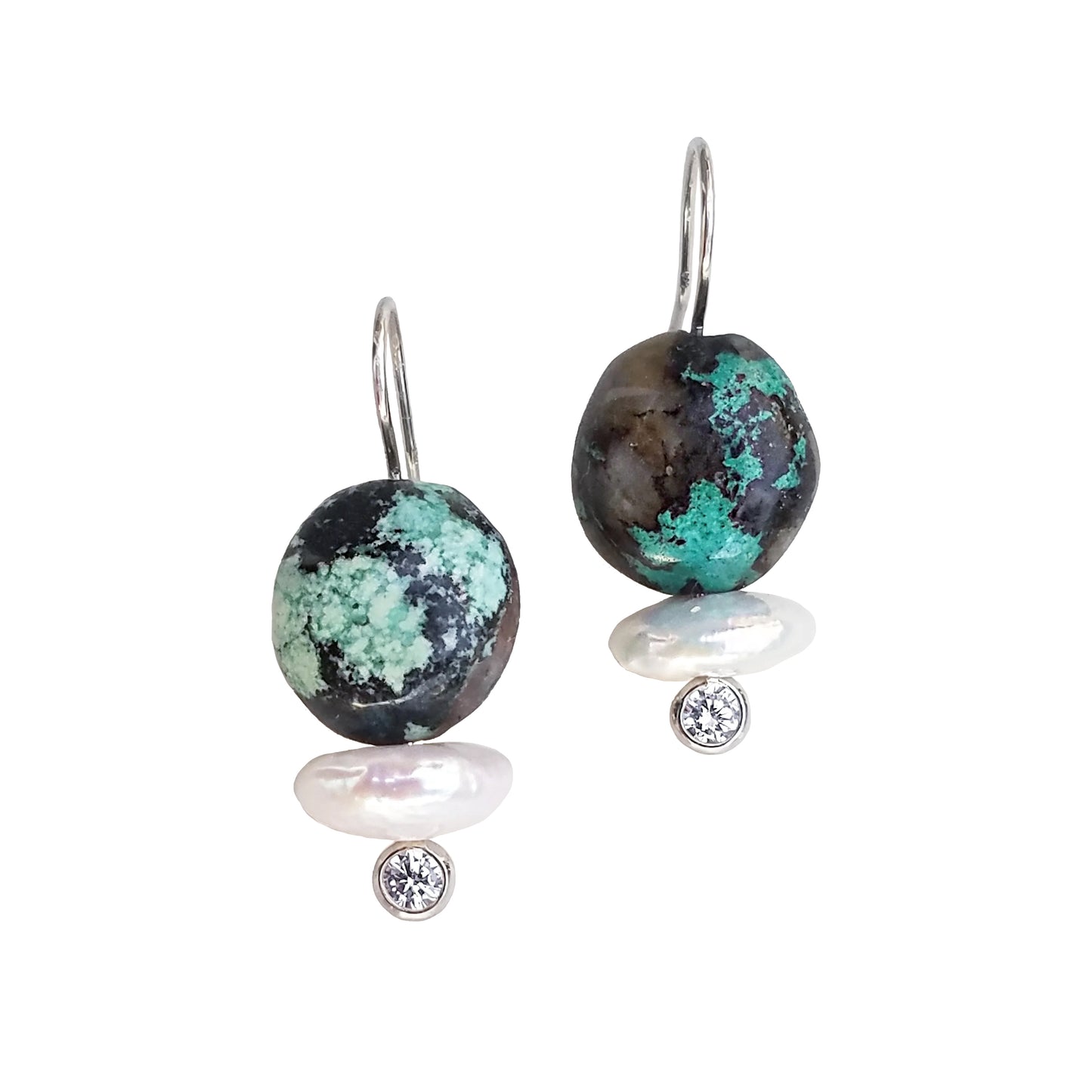 Dark Turquoise & Pearl Earrings
