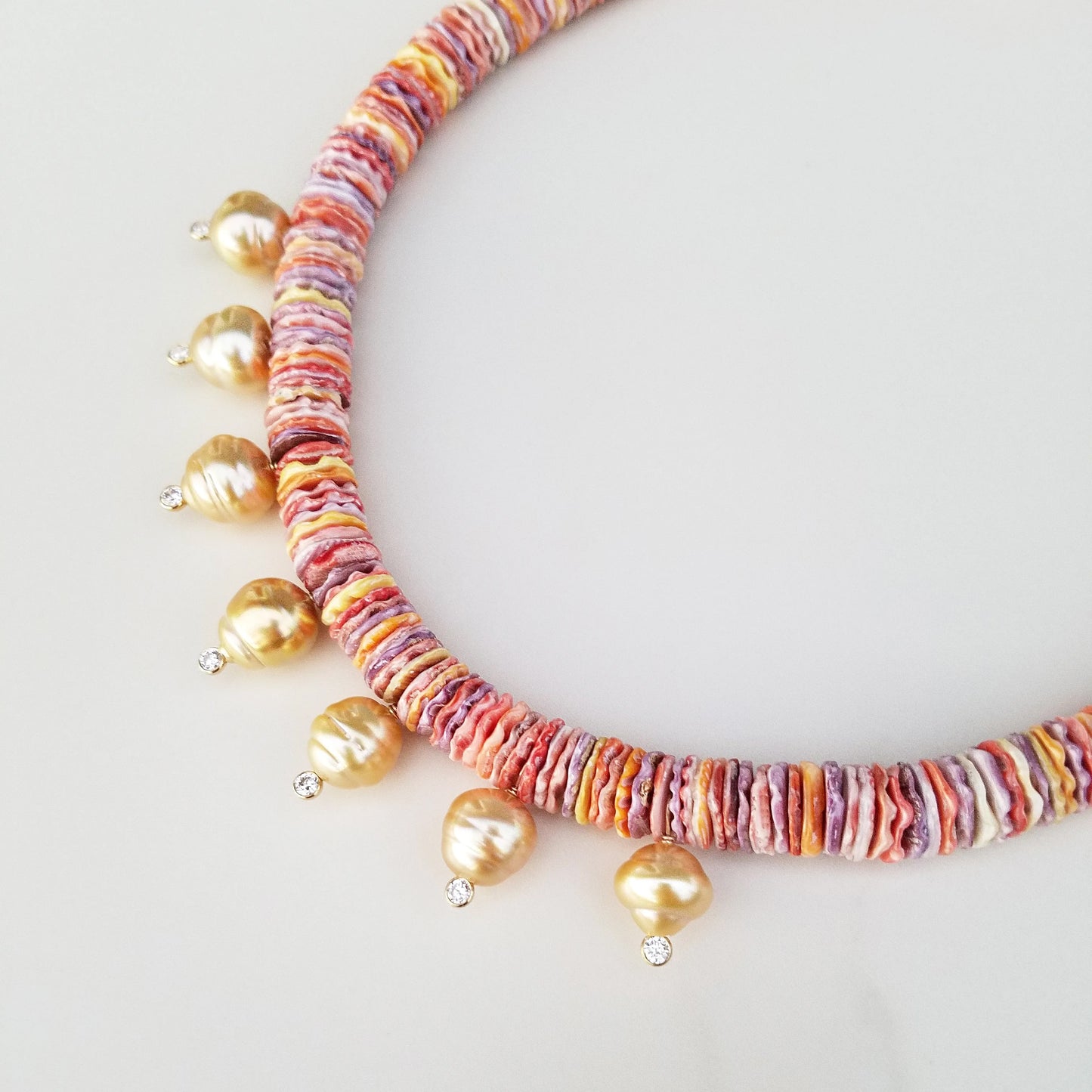 Rainbow Shells & Gold Pearl Necklace