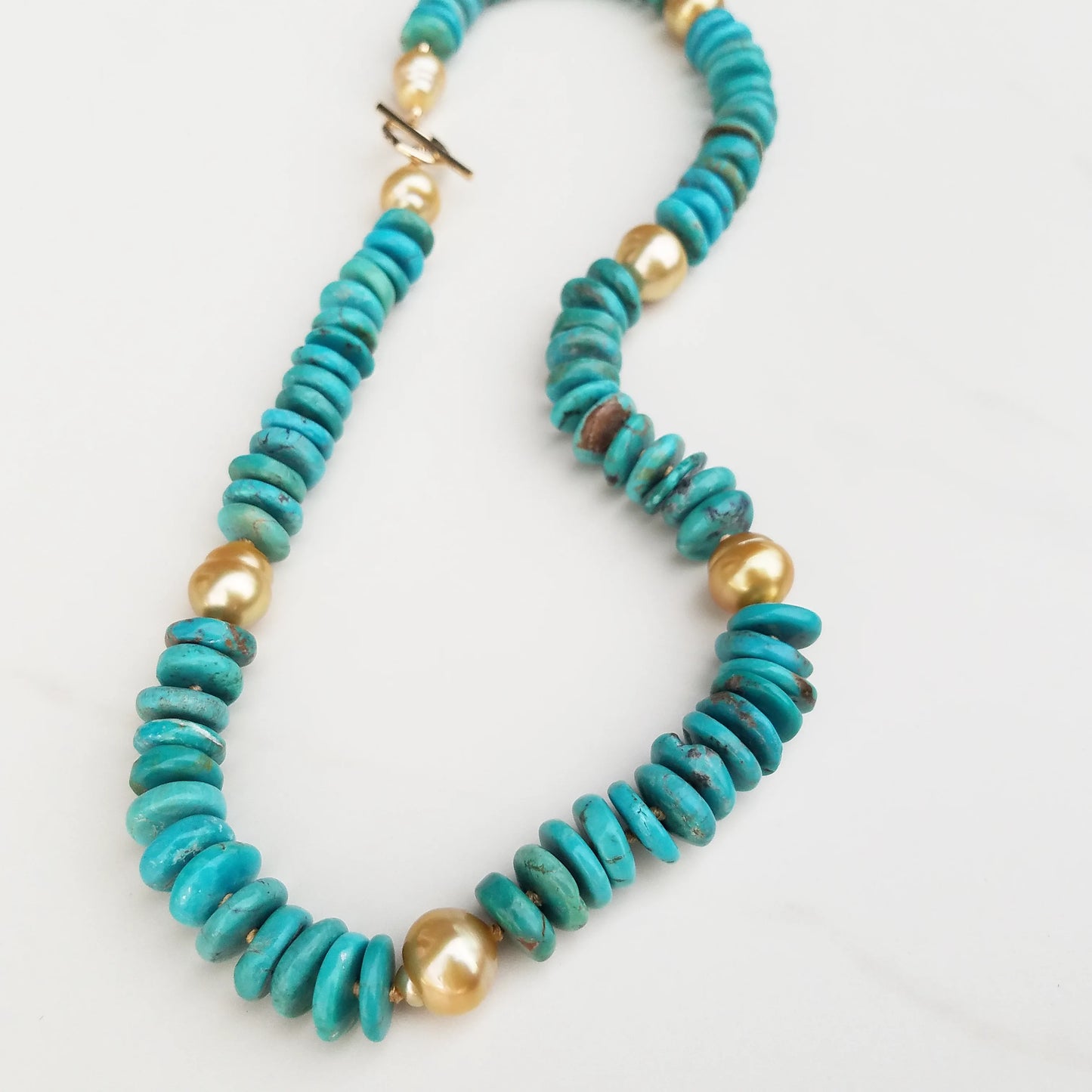 Gold Pearl & Turquoise Helix Necklace with Clasp