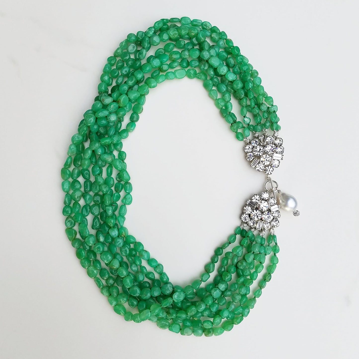 Vintage Rhinestone & Chrysoprase Necklace