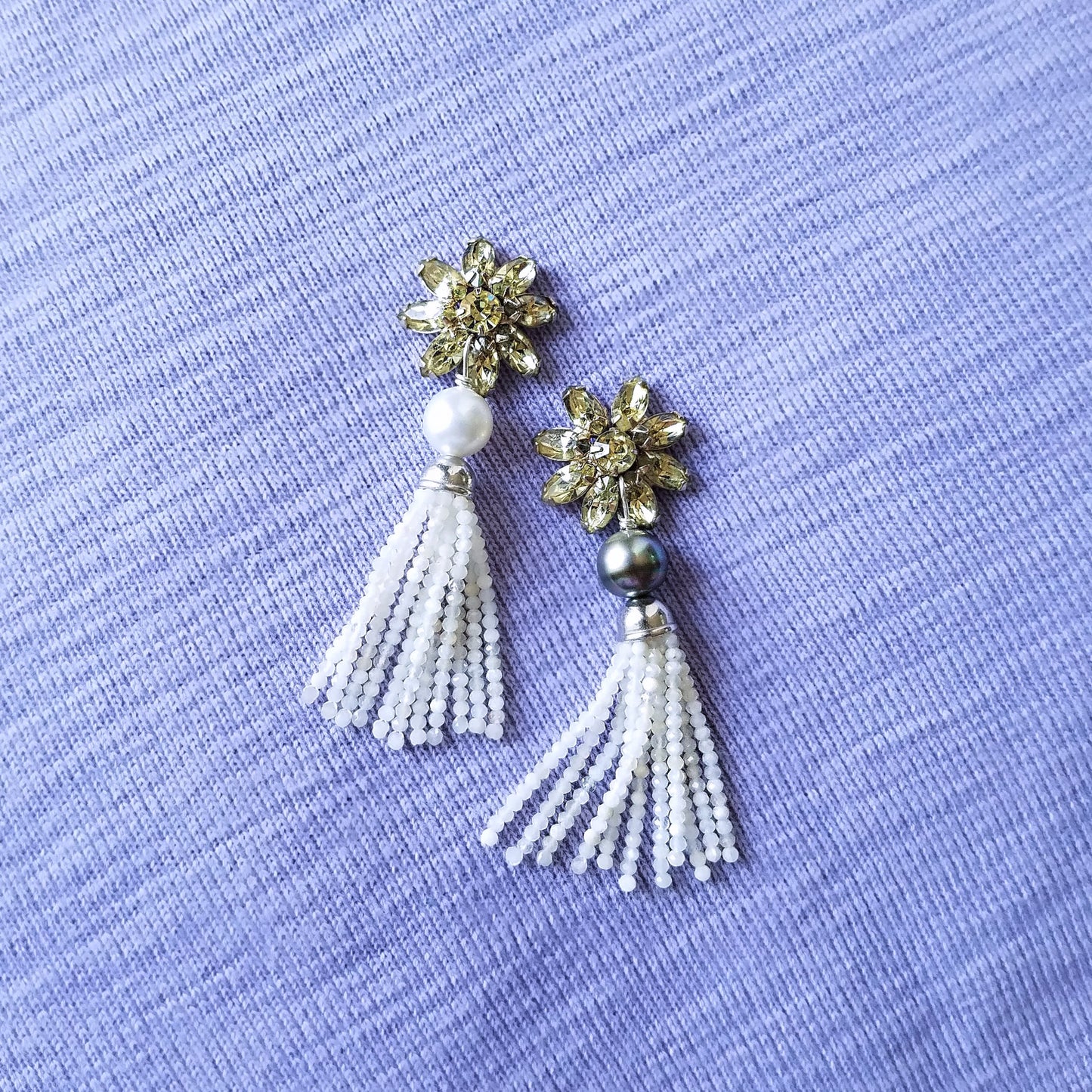 Rhinestone & Pearl Tassel Earrings