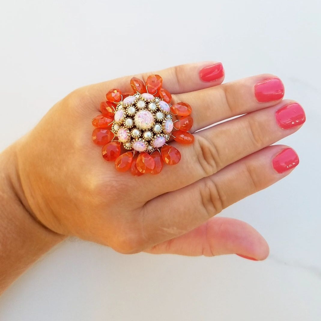 Vintage Opal & Carnelian Ring