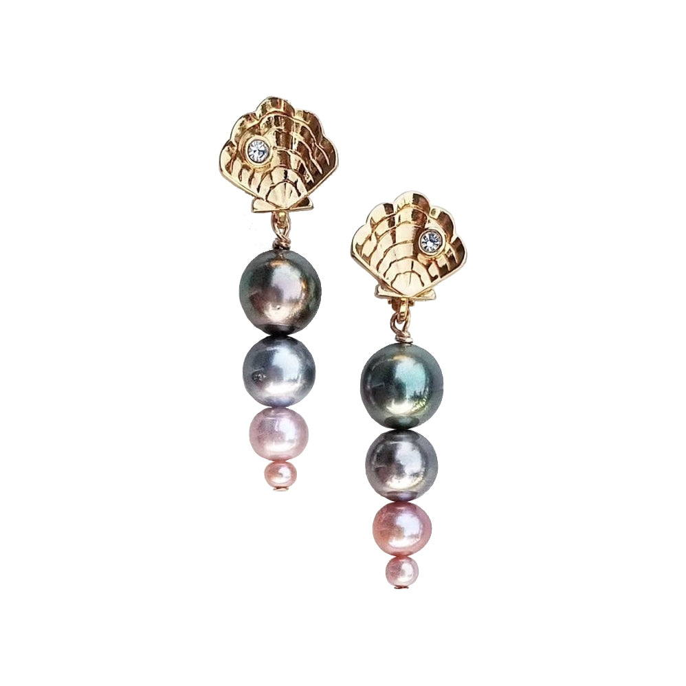 Vintage Shell Earrings with Ombre Pearl drop