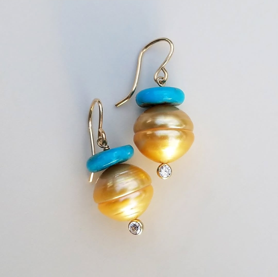 Gold Pearl Turquoise Earrings