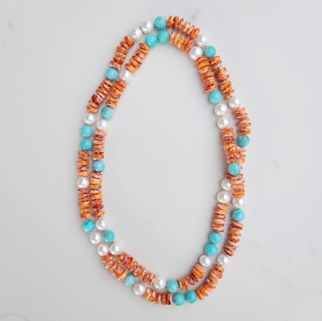 White Pearl, Amazonite, Shell Helix Necklace