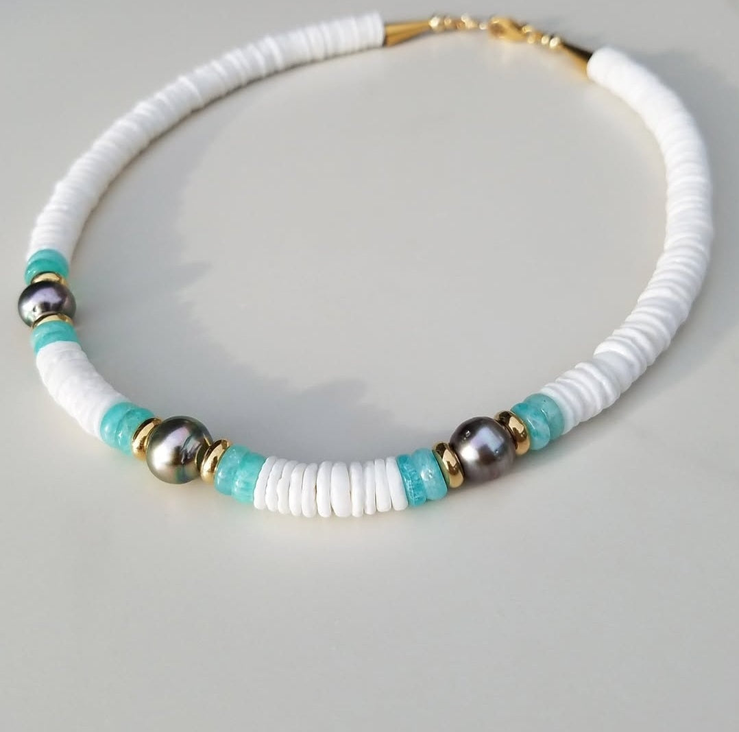 3 Tahitian Pearl Puka Necklace