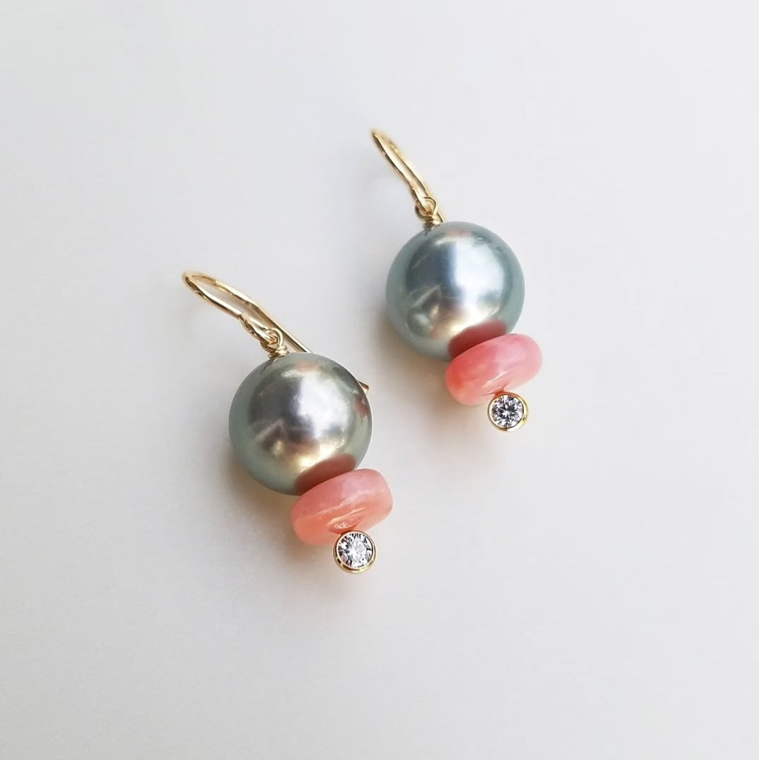 Tahitian Pearl Pink Opal Earrings