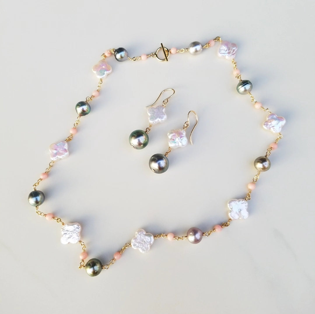 Clover and Tahitian Pearl Earrings