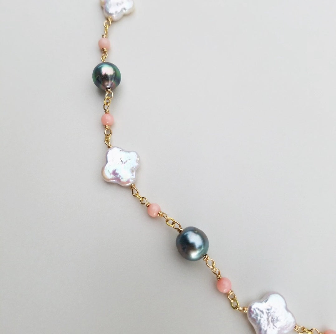 Tahitian & Fresh Water Pearl Clover Pearl Necklace