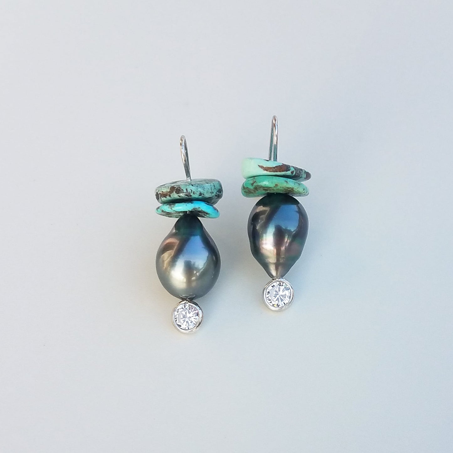 Dark Tahitian Pearls & Turquoise Earrings