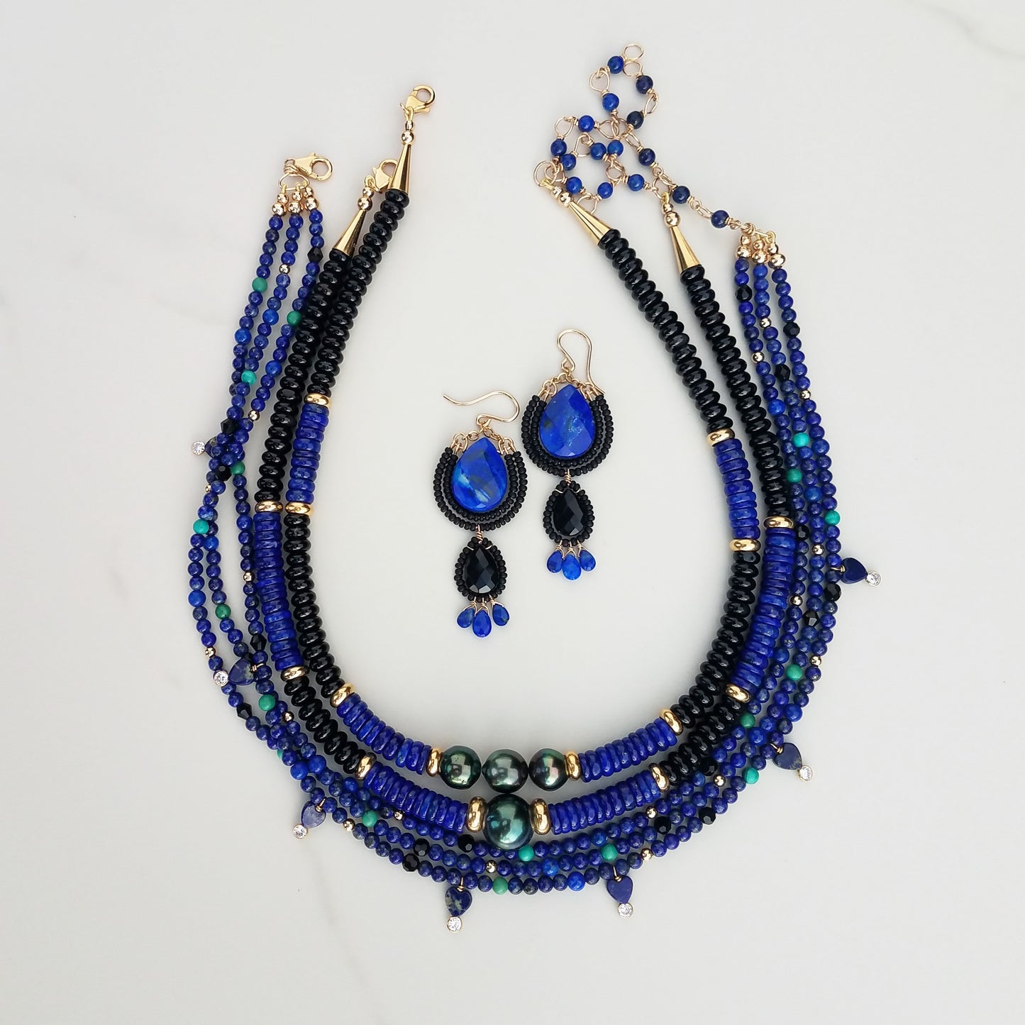 Lapis & Onyx Tahitian Pearl Necklace