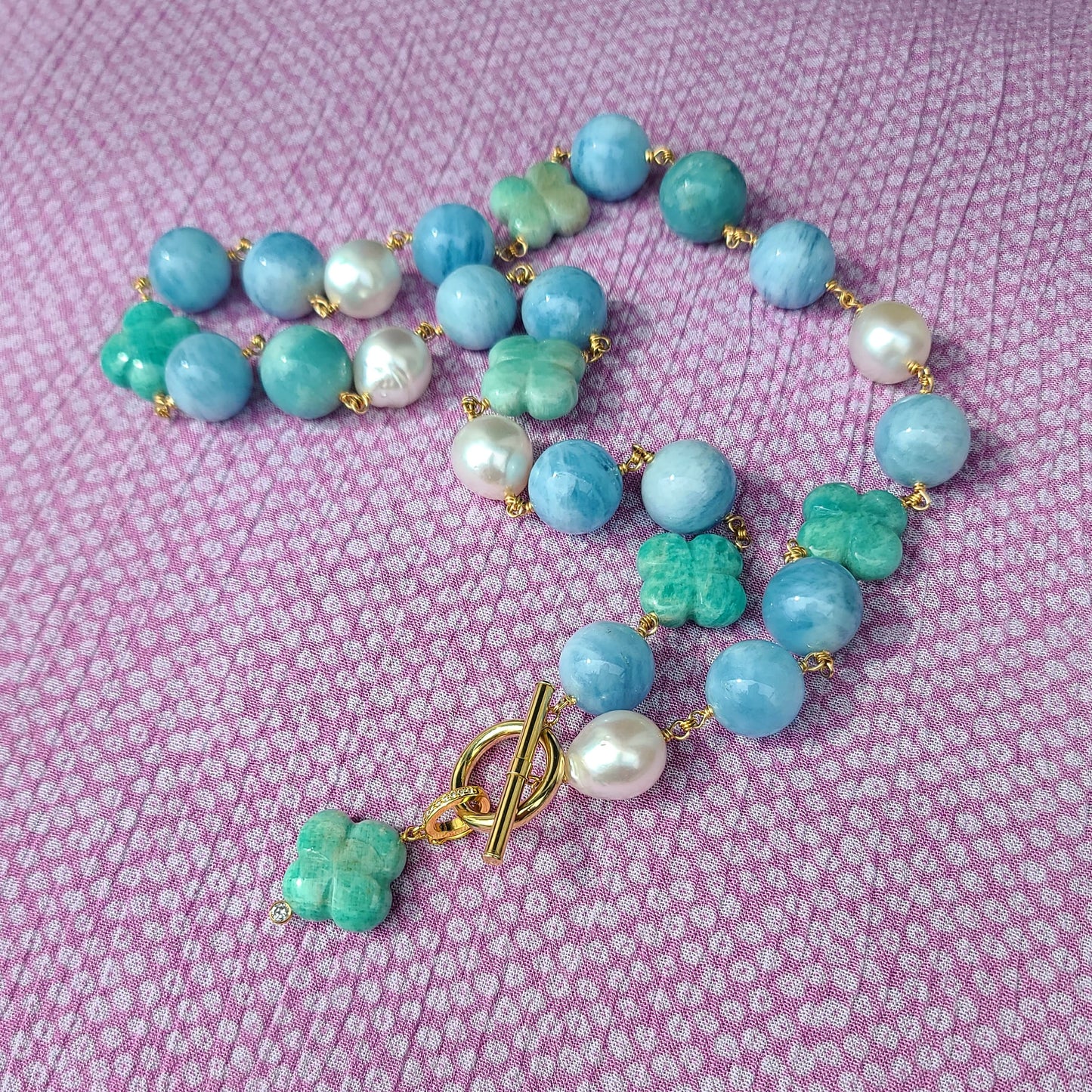 Amazonite, Aquamarine & Australian Pearl Necklace