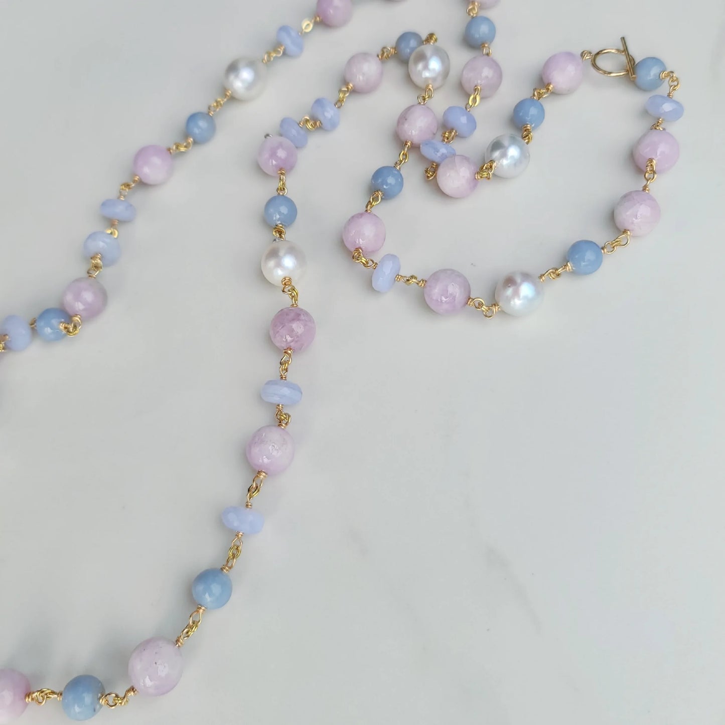 Australian Pearl, Blue Lace Agate, & Kunzite Necklace