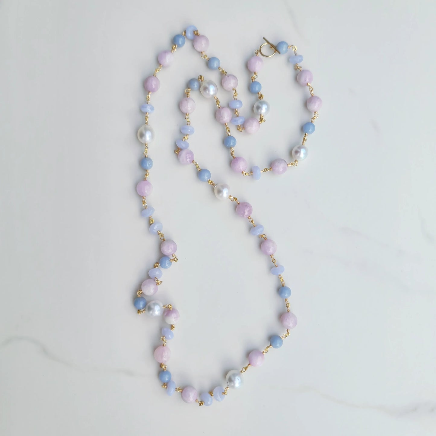 Australian Pearl, Blue Lace Agate, & Kunzite Necklace
