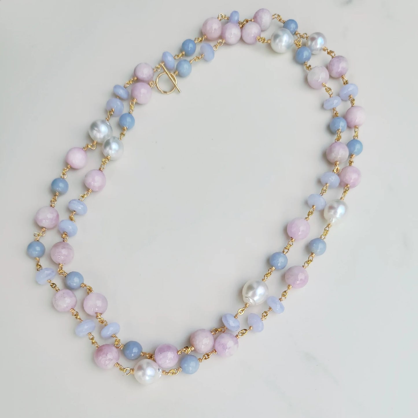 Australian Pearl, Blue Lace Agate, & Kunzite Necklace