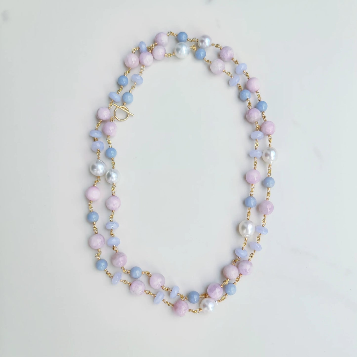 Australian Pearl, Blue Lace Agate, & Kunzite Necklace