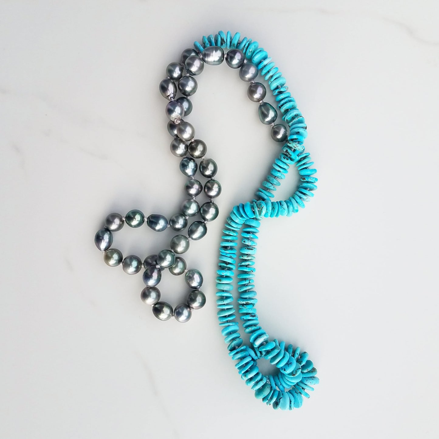 Light Turquoise & Silver Tahitian Pearl Helix Necklace