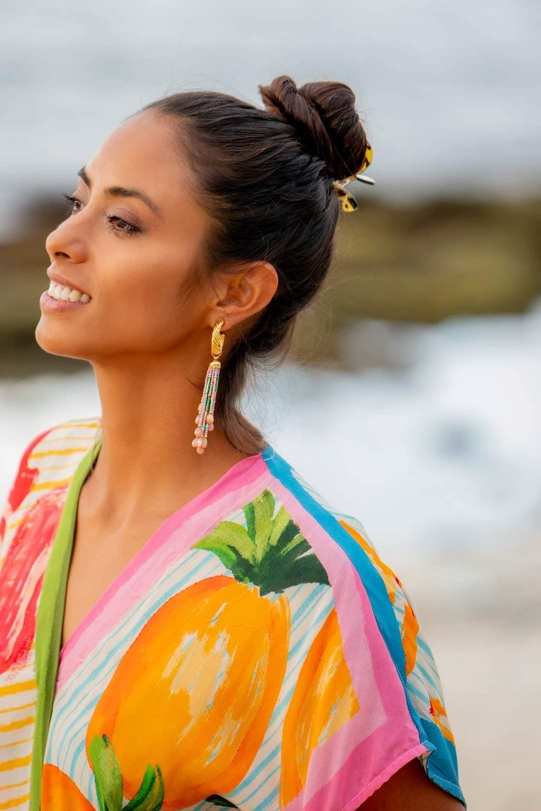 Vintage Hoop Pink Opal Tassel Earrings