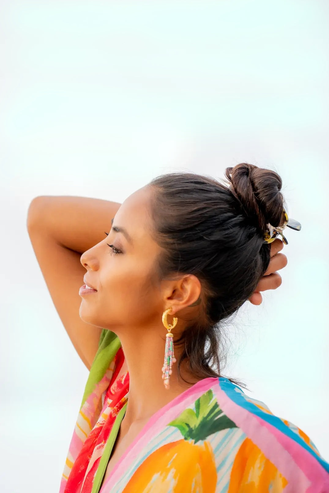 Vintage Hoop Pink Opal Tassel Earrings